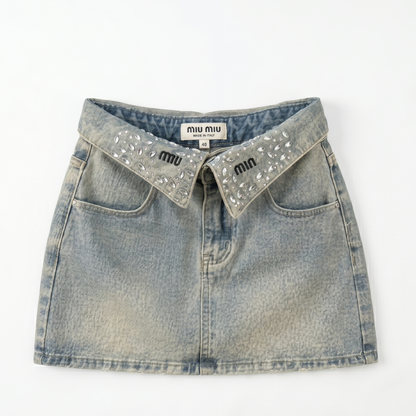 Diamond Embroidery Denim Skirt